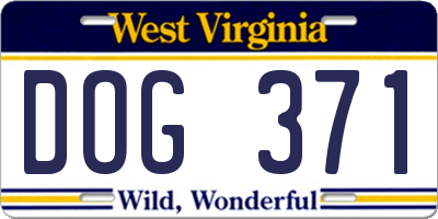 WV license plate DOG371