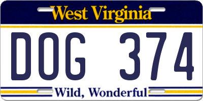 WV license plate DOG374