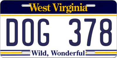 WV license plate DOG378