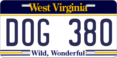 WV license plate DOG380