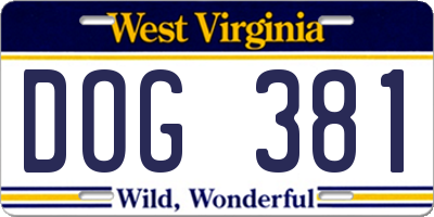 WV license plate DOG381
