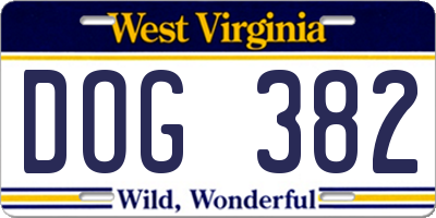 WV license plate DOG382