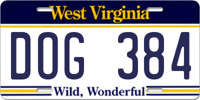 WV license plate DOG384