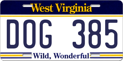WV license plate DOG385