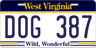 WV license plate DOG387