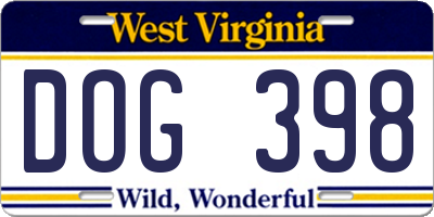 WV license plate DOG398