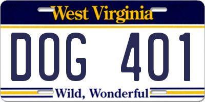 WV license plate DOG401
