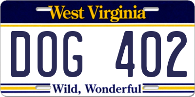 WV license plate DOG402