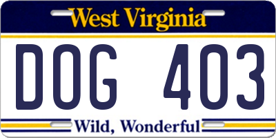 WV license plate DOG403