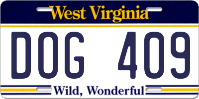WV license plate DOG409