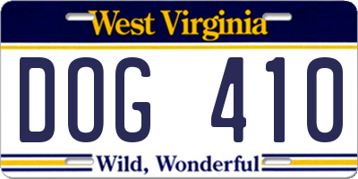 WV license plate DOG410