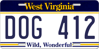 WV license plate DOG412