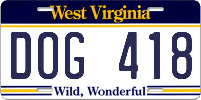 WV license plate DOG418