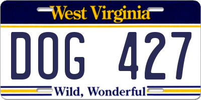 WV license plate DOG427