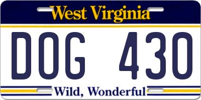WV license plate DOG430