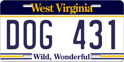 WV license plate DOG431