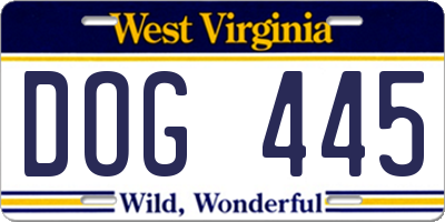 WV license plate DOG445