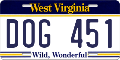WV license plate DOG451