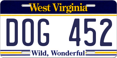 WV license plate DOG452