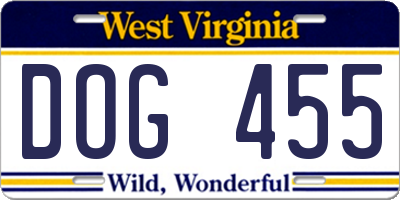 WV license plate DOG455