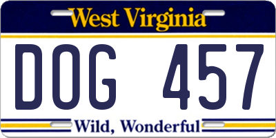 WV license plate DOG457
