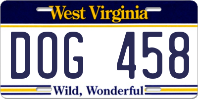 WV license plate DOG458