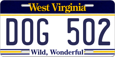 WV license plate DOG502