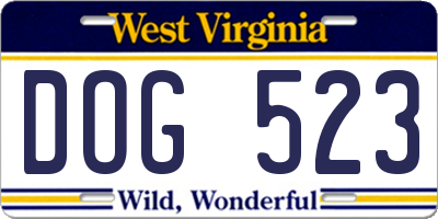 WV license plate DOG523