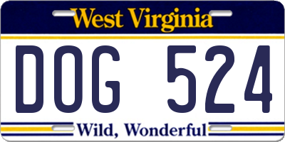 WV license plate DOG524