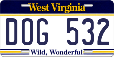 WV license plate DOG532