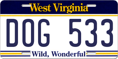 WV license plate DOG533