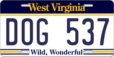 WV license plate DOG537