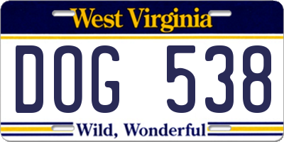 WV license plate DOG538