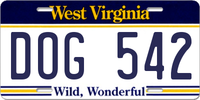 WV license plate DOG542
