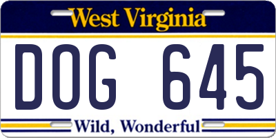 WV license plate DOG645