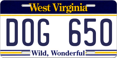 WV license plate DOG650