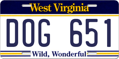 WV license plate DOG651