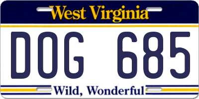 WV license plate DOG685