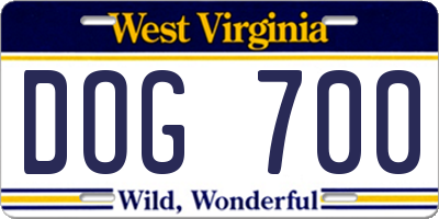 WV license plate DOG700