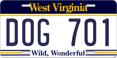 WV license plate DOG701