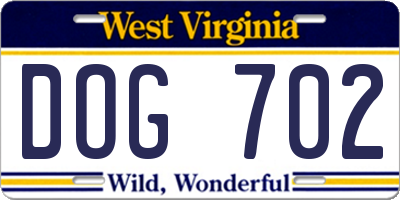 WV license plate DOG702
