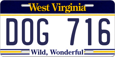 WV license plate DOG716