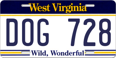 WV license plate DOG728