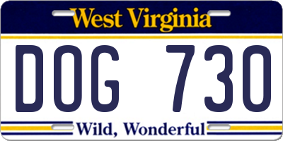 WV license plate DOG730