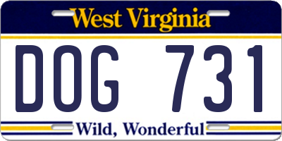 WV license plate DOG731