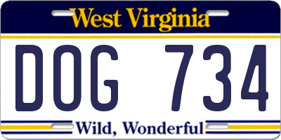 WV license plate DOG734