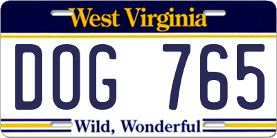 WV license plate DOG765