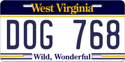 WV license plate DOG768