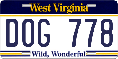WV license plate DOG778