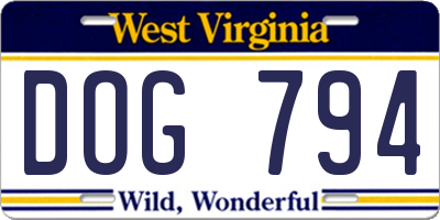 WV license plate DOG794
